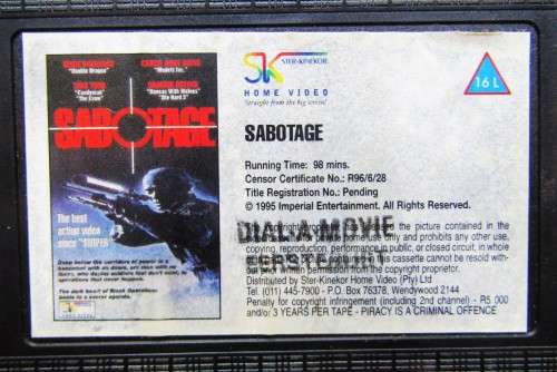 Sabotage - Carrie Anne Moss - Action Thriller Movie VHS Tape (1996)
