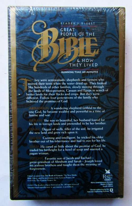 Brand New Sealed - Great People of the Bible - Reader`s Digest VHS Tape (1995)