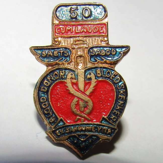 Old SA Blood Transfusion Service 50 Donations Lapel Pin Badge