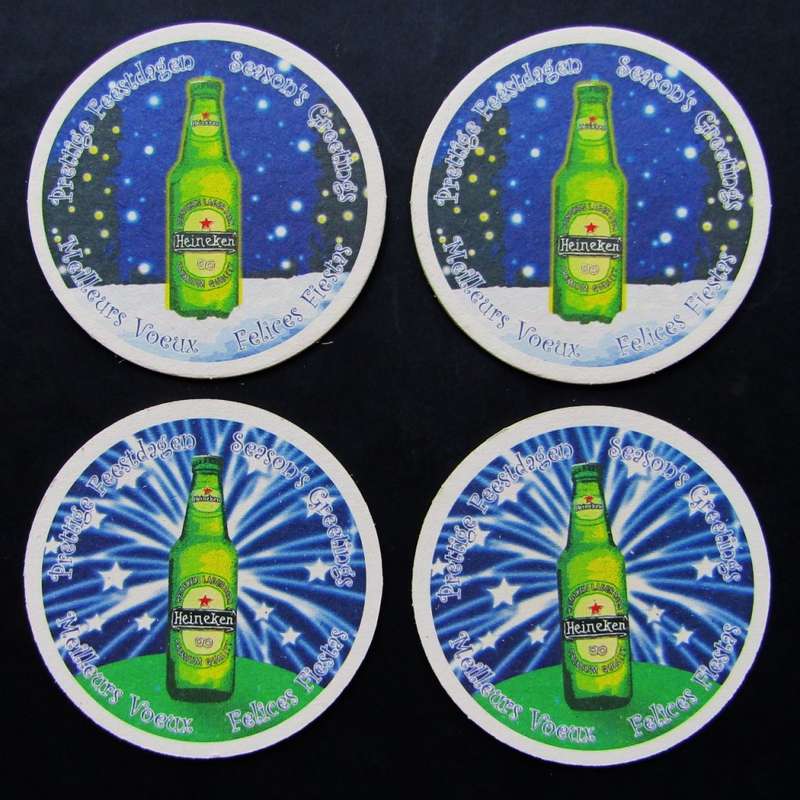 4 Old Heineken Season`s Greetings Beer Coasters