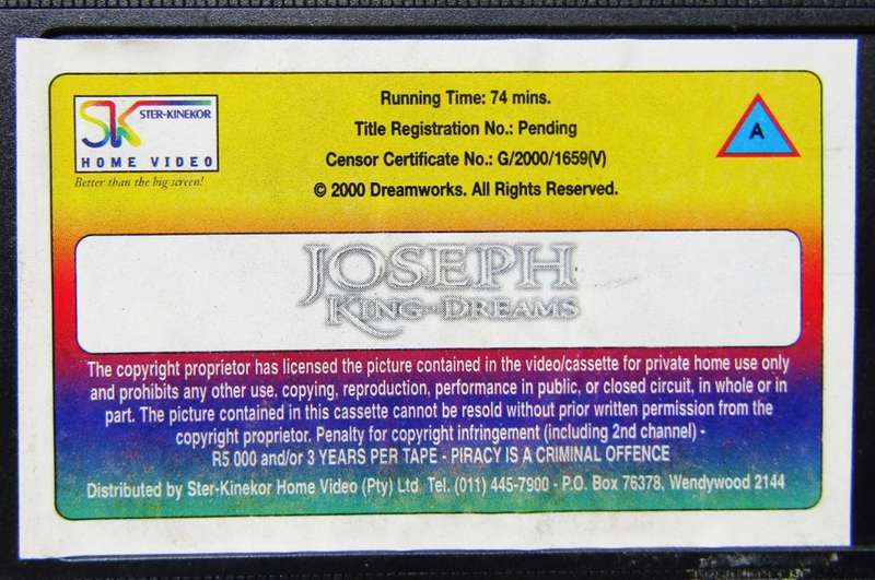 Joseph King of Dreams - VHS Video Tape (2000)
