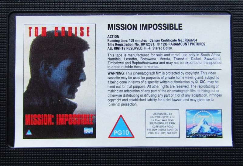 Mission Impossible - Tom Cruise - Movie VHS Tape (1996)