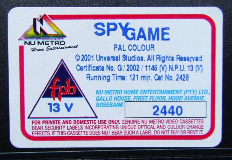 Spy Game - Robert Redford - Movie VHS Tape (2002)