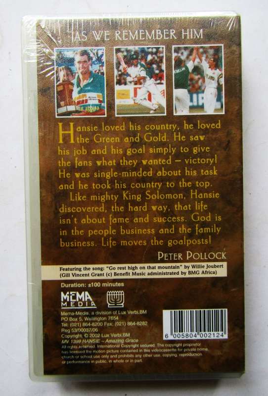 NEW Sealed - Hansie Amazing Grace - Cricket VHS Video Tape (2002)