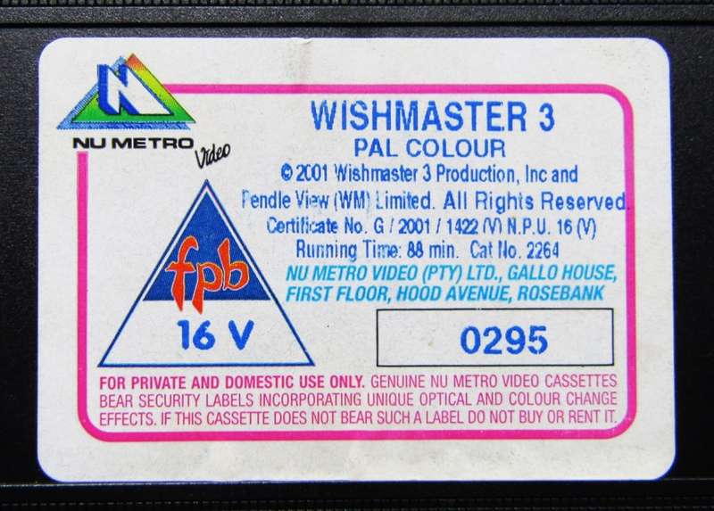 Wishmaster 3 - Horror Movie VHS Tape (2001)