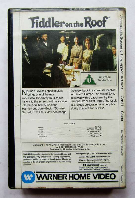 Fiddler on the Roof - England - Topol Movie VHS Tape (1982)