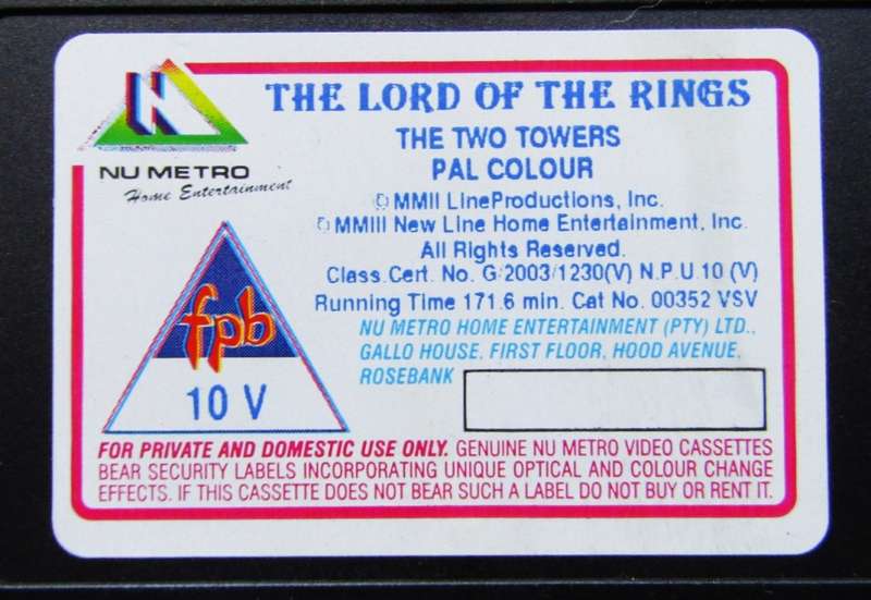 Lord of the Rings - The Two Towers - Movie VHS Tape (2003)