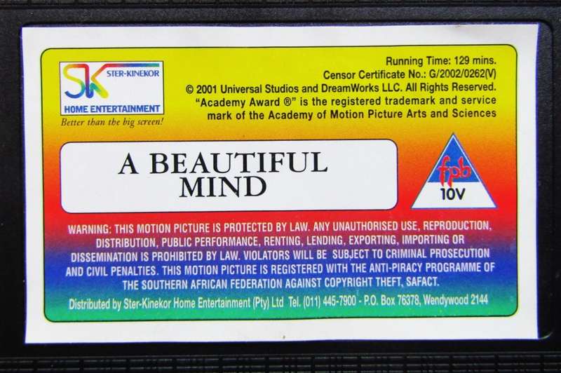 A Beautiful Mind - Russell Crowe - Movie VHS Tape (2002)