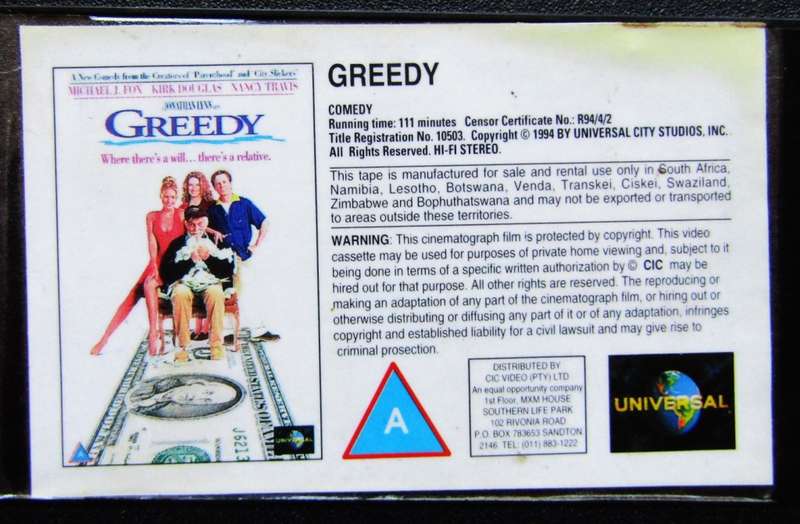 Greedy - Michael J. Fox - Movie VHS Tape (1994)