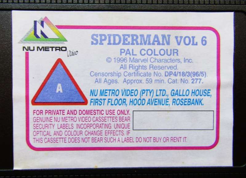 Spider-Man Volume 6 - Marvel TV Series VHS Tape (1996)