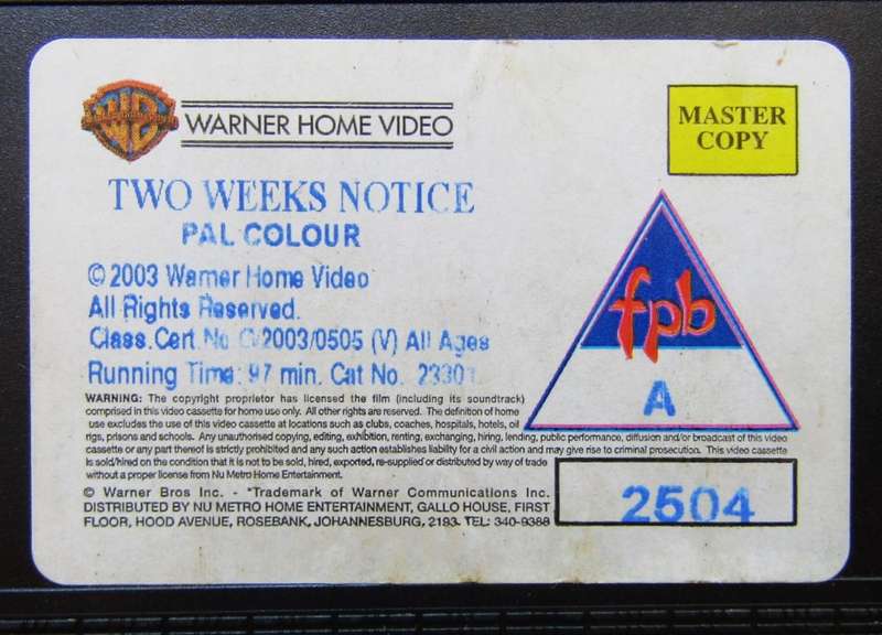 Two Weeks Notice - Hugh Grant - Movie VHS Tape (2003)