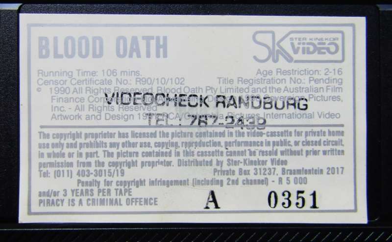 Blood Oath - Bryan Brown - Movie VHS Tape (1991)