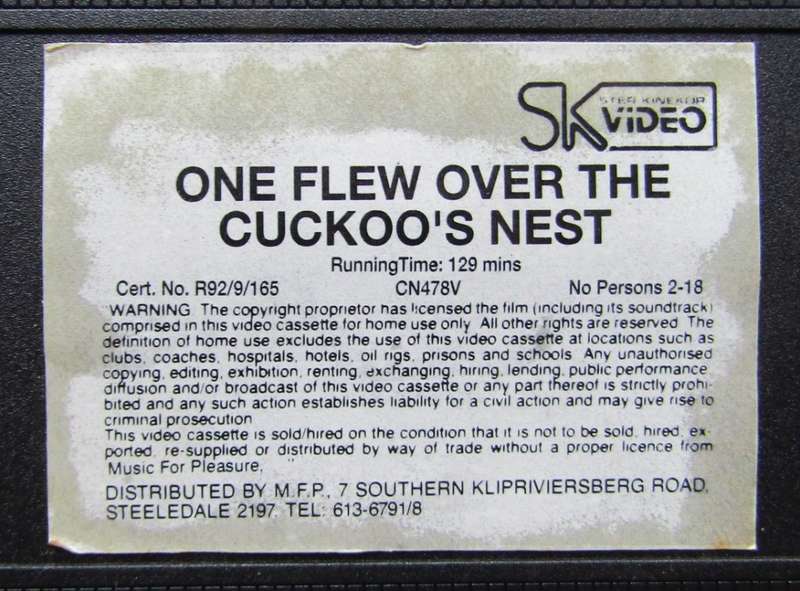 One Flew Over the Cuckoo`s Nest - Jack Nicholson - Movie VHS Tape (1992)