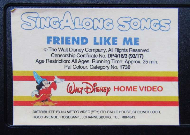 SingAlong Songs - Friend Like Me - Walt Disney VHS Video Tape (1993)