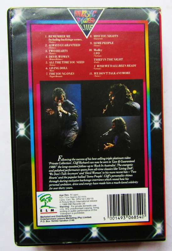 Cliff Richard - Live & Guaranteed 1988 - VHS Video Tape