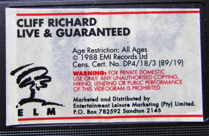 Cliff Richard - Live & Guaranteed 1988 - VHS Video Tape