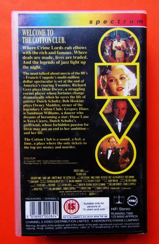 The Cotton Club - Richard Gere - Movie VHS Tape (1985)