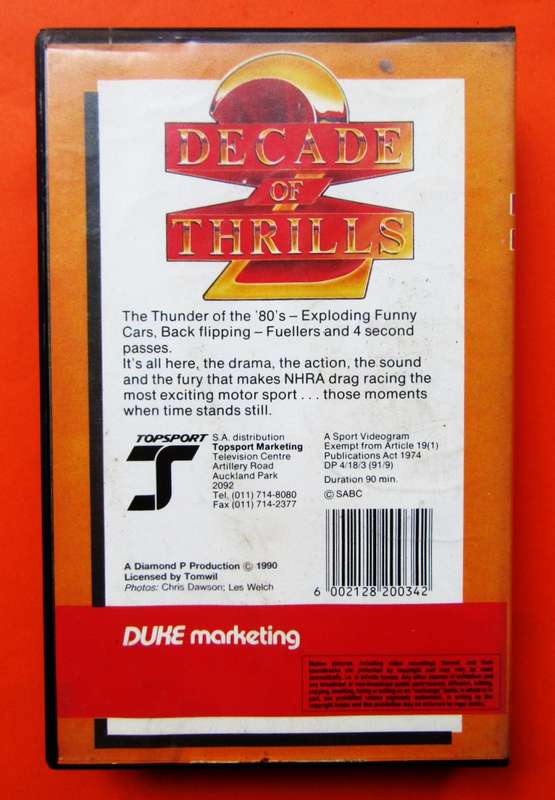 Decade of Thrills 2 - Drag Racing VHS Video Tape (1991)