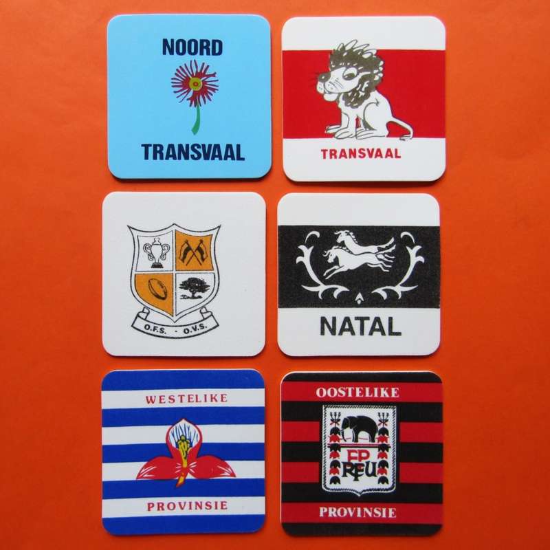 6 Old SA Provincial Rugby Bar Coasters