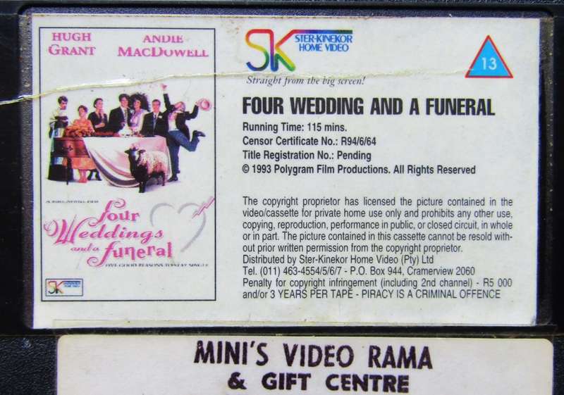 Four Weddings and a Funeral - Movie VHS Tape (1994)