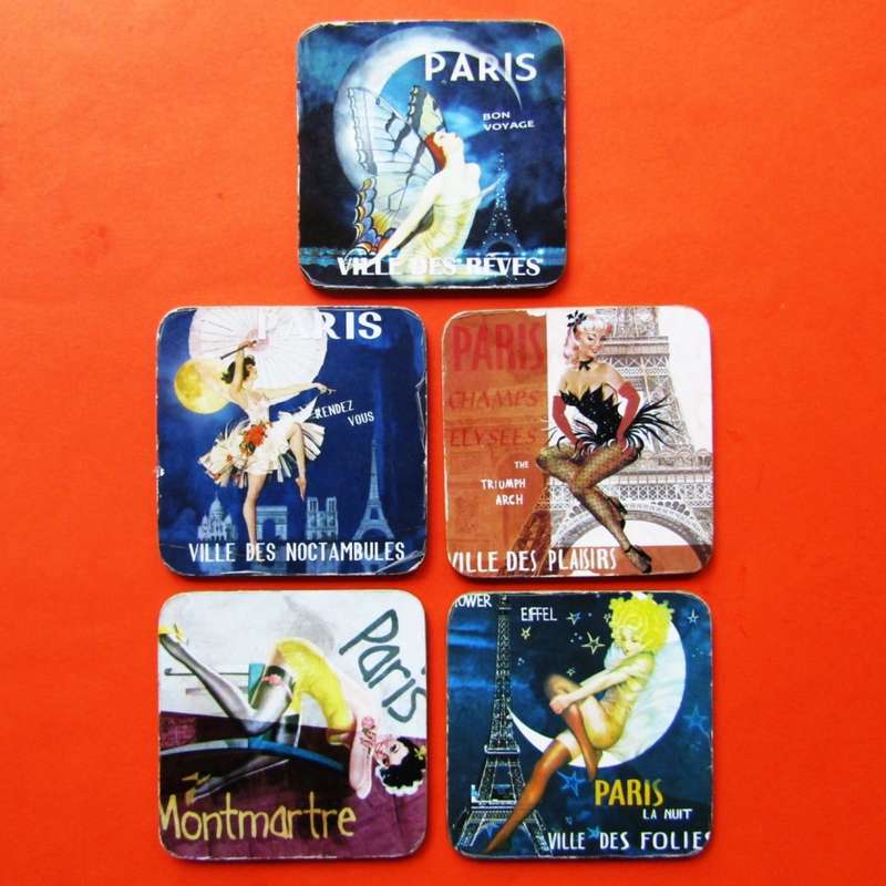 5 Old Paris Bar Coasters