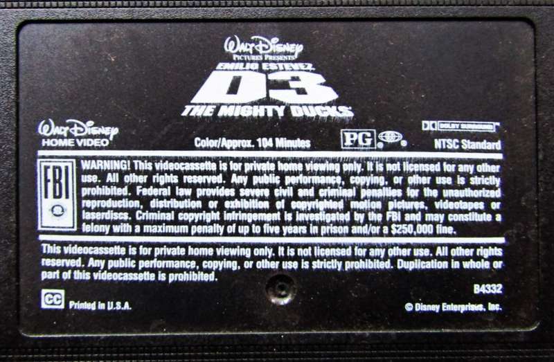 D3 The Mighty Ducks - USA Edition - VHS Video Tape