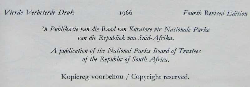 1966 Mammals of the Kruger Park Wildtuin Booklet