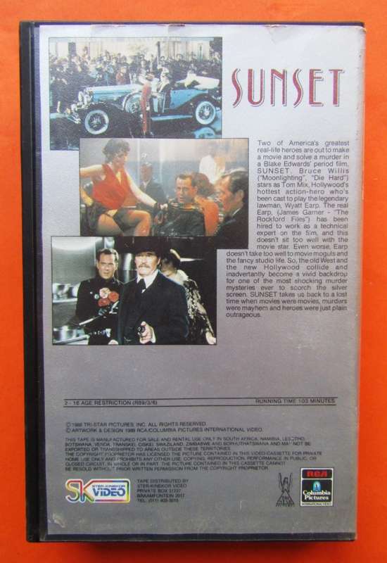 Sunset - Bruce Willis - Movie VHS Tape (1989)