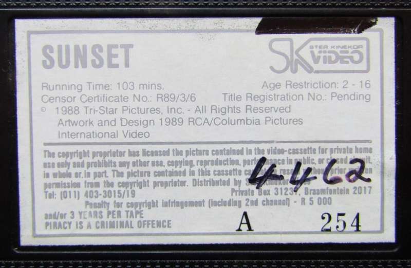 Sunset - Bruce Willis - Movie VHS Tape (1989)