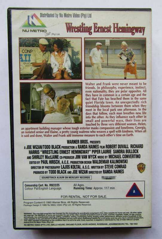 Wrestling Ernest Hemingway - Robert Duvall - Movie VHS Tape (1995)