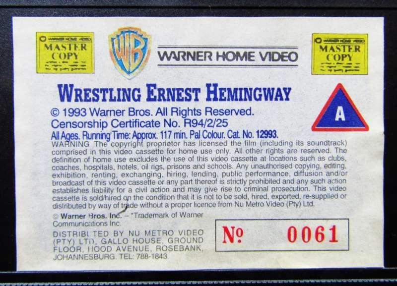 Wrestling Ernest Hemingway - Robert Duvall - Movie VHS Tape (1995)