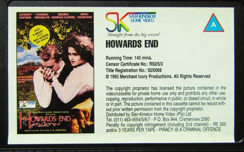 Howards End - Anthony Hopkins - Movie VHS Tape (1993)