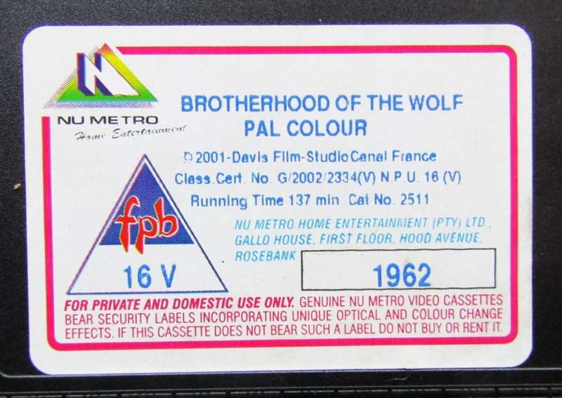 Brotherhood of the Wolf - Movie VHS Tape (2002)