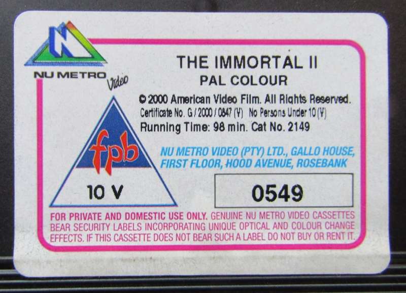 The Immortal II - Lorenzo Lamas - Movie VHS Tape (2000)