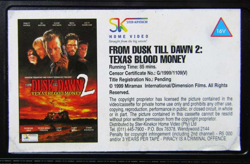From Dusk Till Dawn 2: Texas Blood Money - Movie VHS Tape (1999)