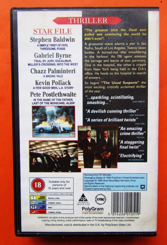 The Usual Suspects - Kevin Spacey - Movie VHS Tape (1995)