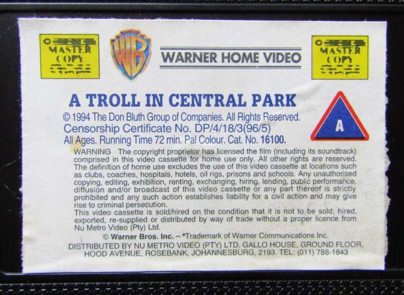 A Troll in Central Park - Movie VHS Tape (1996)