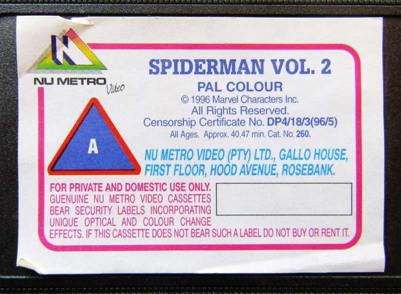 Spider-Man Volume 2 - Marvel TV Series VHS Tape (1996)