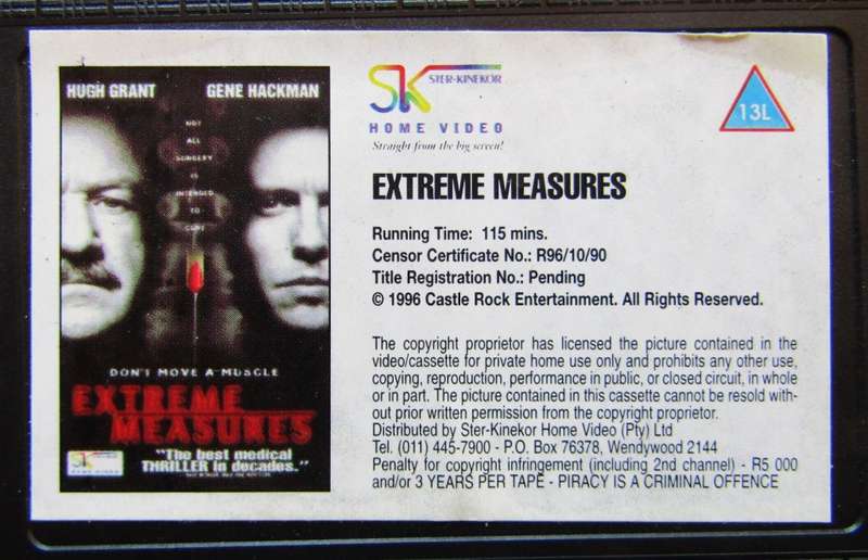 Extreme Measures - Hugh Grant - Movie VHS Tape (1996)