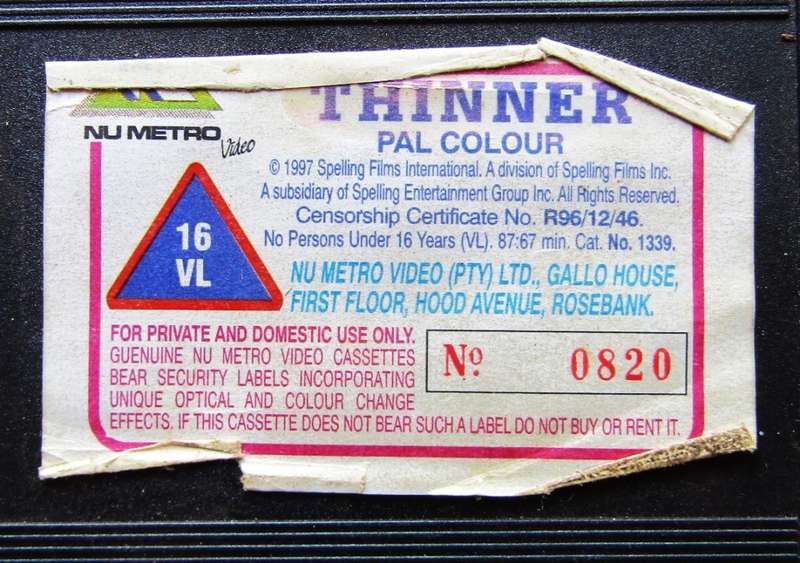Thinner - Stephen King - Horror Movie VHS Tape (1997)