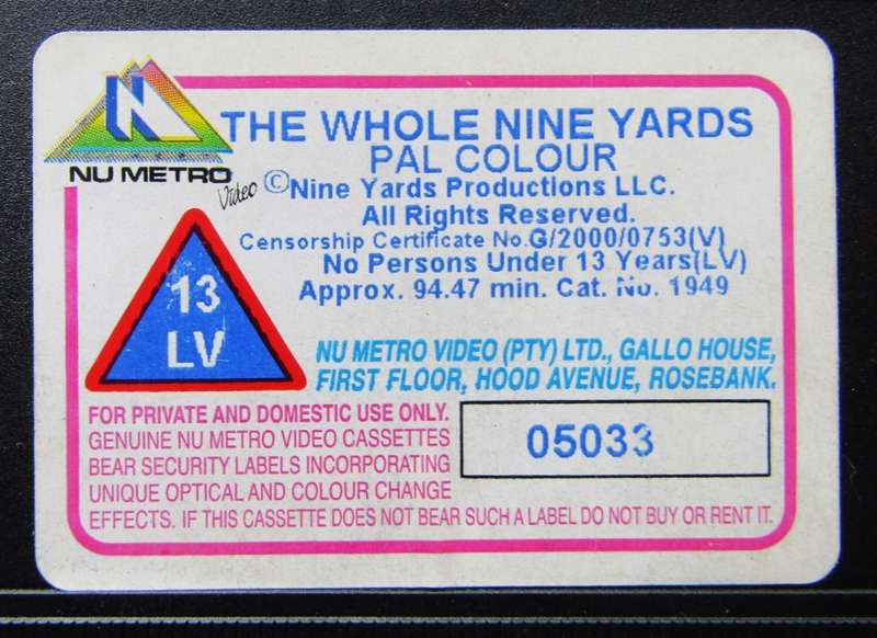 The Whole Nine Yards - Bruce Willis - Movie VHS Tape (2000)