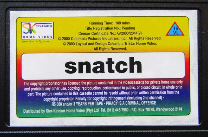 Snatch - Brad Pitt - Movie VHS Tape (2000)