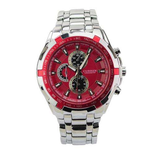 NEW CURREN RED TACHYMETER CHRONOMETER QUARTZ MENS WATCH