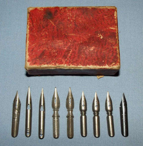 9 OLD C BRANDAUER & CO INK PEN NIBS + BOX