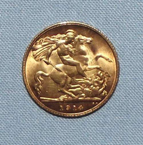 GREAT BRITAIN 1914 GOLD HALF SOVEREIGN COIN