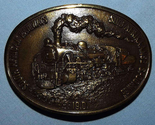 Vintage South African Railways Locomotive Solid Brass Belt Buckle