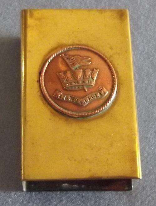 Old Royal Navy HMS Pembroke Metal Match Box Holder
