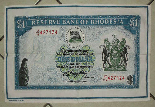 Old 1979 Rhodesia 1 Dollar Cloth Banner Tea Towel