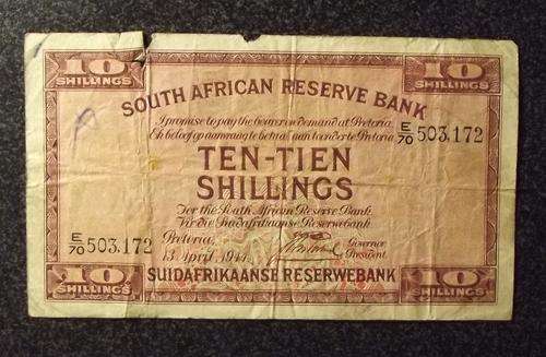 Scarce SA 10 Shillings 13 April 1944 E70 Bank Note