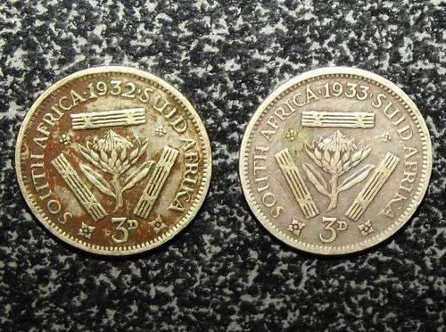 South Africa 1932 and 1933 Silver Tickey Coins